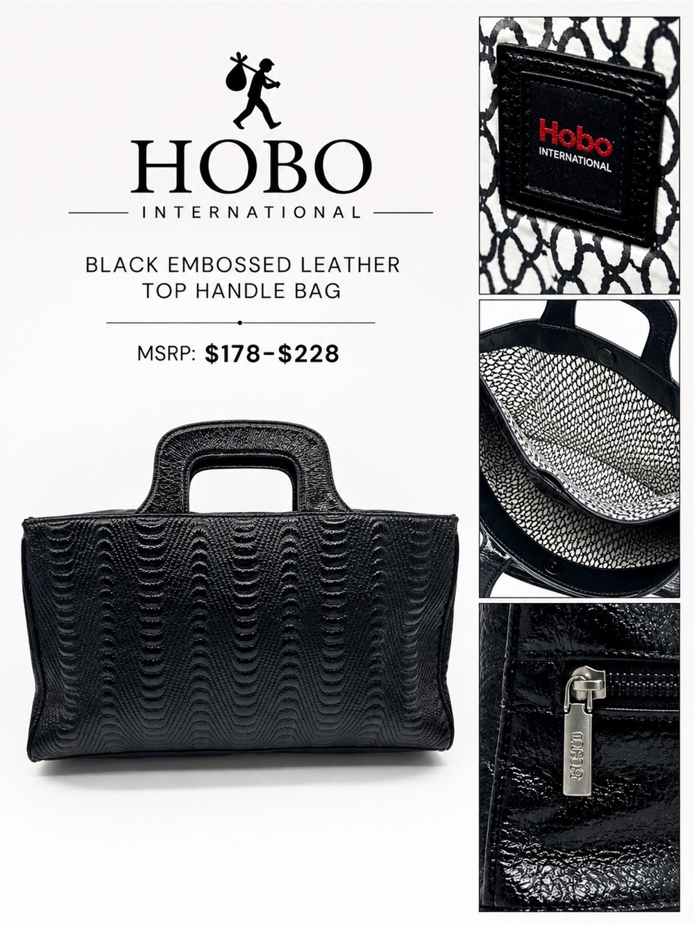 HOBO International Black Patent Leather Satchel Top Handle Bag Good Condition